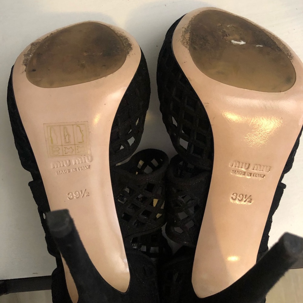 Miu Miu Black Suede Lasercut Cage Platform Heel - image 3